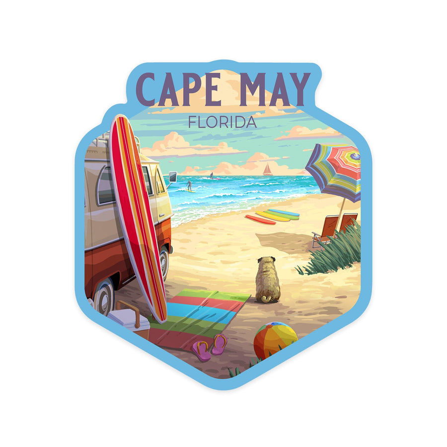 Florida, Beach Activities, Painterly, Contour, Vinyl Sticker Sticker Lantern Press 