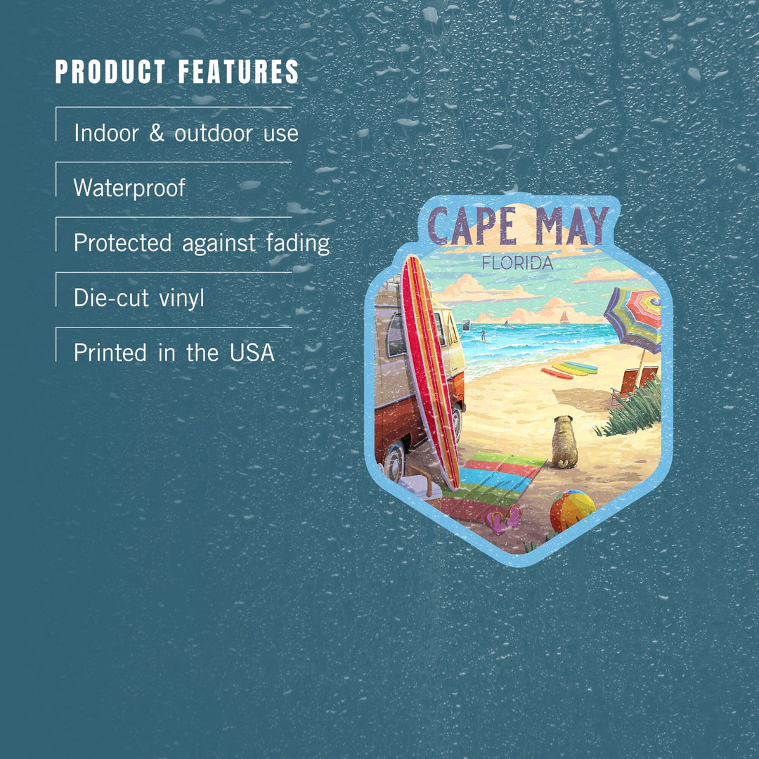 Florida, Beach Activities, Painterly, Contour, Vinyl Sticker Sticker Lantern Press 