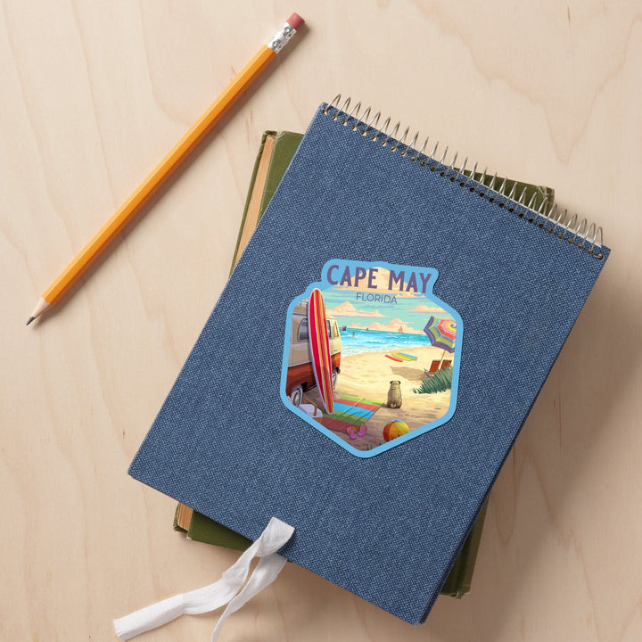 Florida, Beach Activities, Painterly, Contour, Vinyl Sticker Sticker Lantern Press 