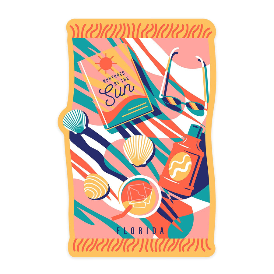 Florida, Beach Bliss Collection, Beach Towel, Contour, Vinyl Sticker Sticker Lantern Press 