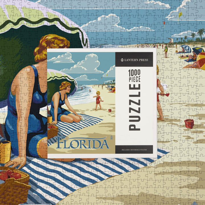 Florida, Beach Scene, Jigsaw Puzzle Puzzle Lantern Press 