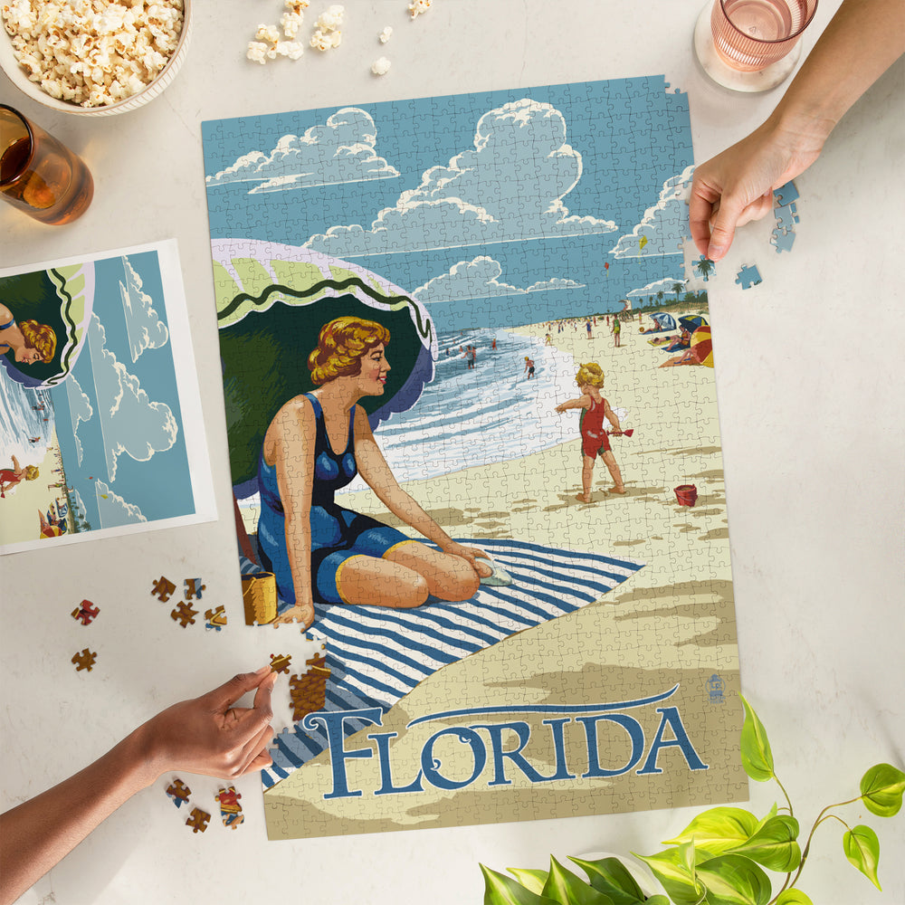 Florida, Beach Scene, Jigsaw Puzzle Puzzle Lantern Press 