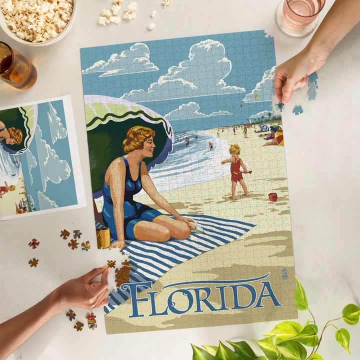 Florida, Beach Scene, Jigsaw Puzzle Puzzle Lantern Press 