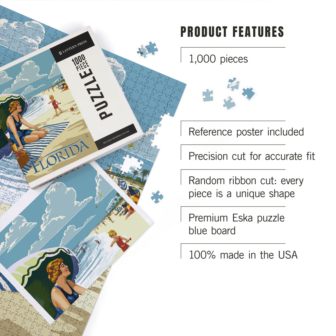 Florida, Beach Scene, Jigsaw Puzzle Puzzle Lantern Press 