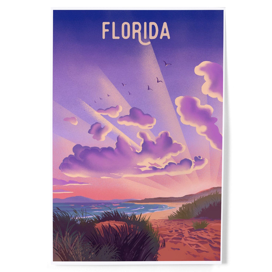 Florida, Beach Sunset, Lithograph, Art & Giclee Prints Art Lantern Press 