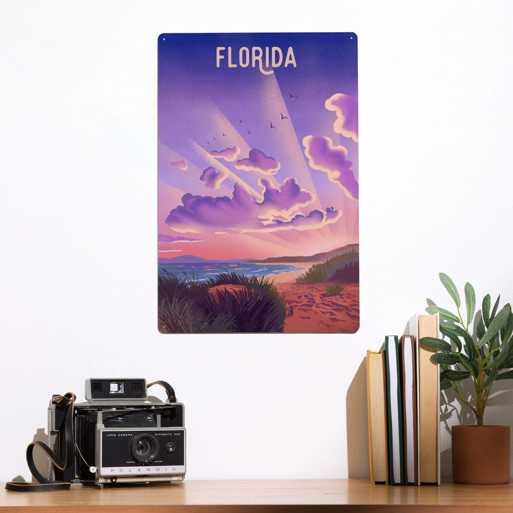 Florida, Beach Sunset, Lithograph, Metal Signs Metal Lantern Press 