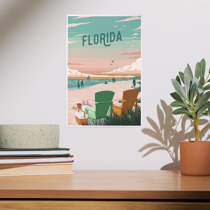 Florida, Bottle This Moment, Beach Chairs, Art & Giclee Prints Art Lantern Press 