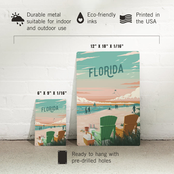 Florida, Bottle This Moment, Beach Chairs, Metal Signs Metal Lantern Press 
