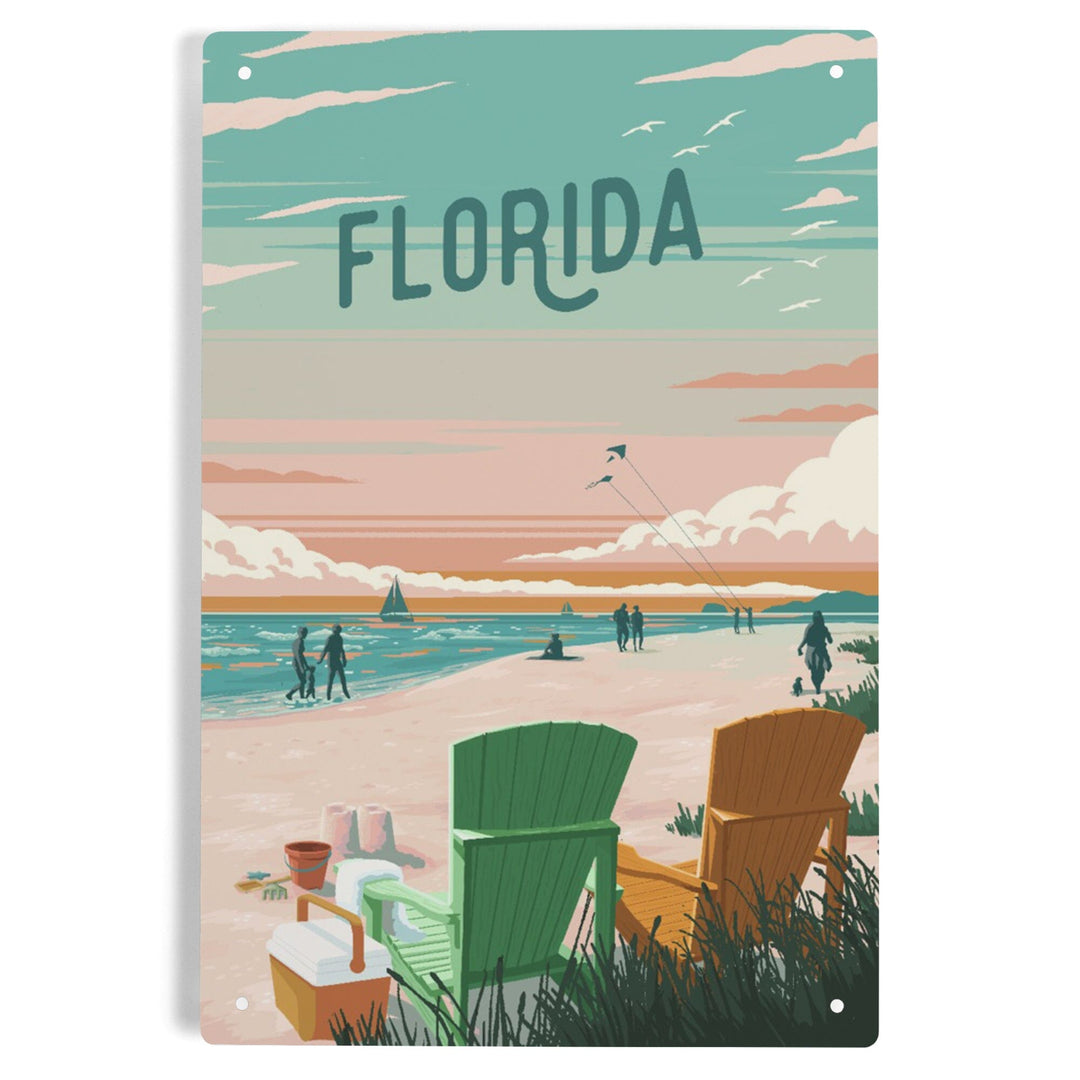 Florida, Bottle This Moment, Beach Chairs, Metal Signs Metal Lantern Press 