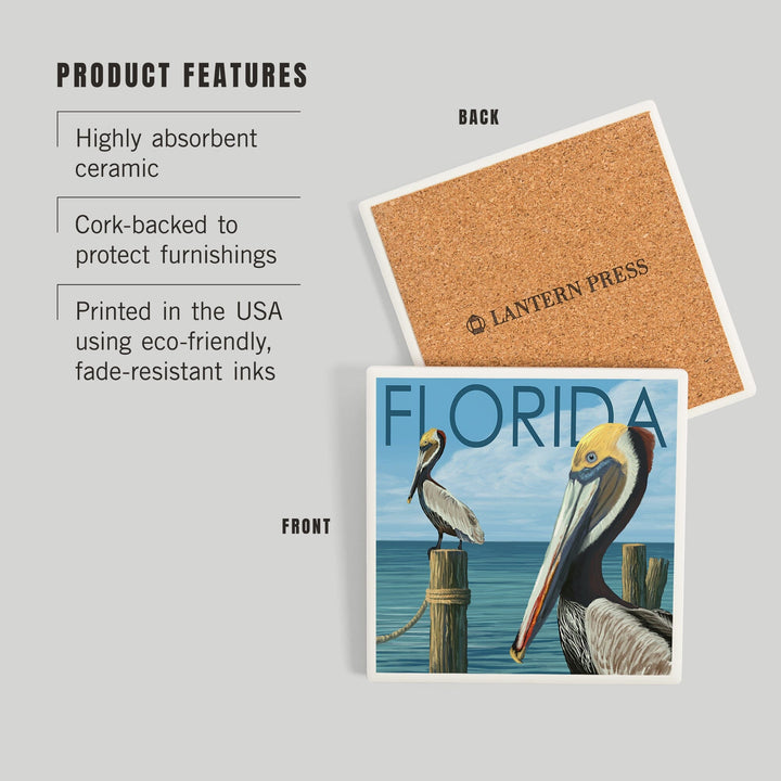 Florida, Brown Pelicans, Coasters Coasters Lantern Press 