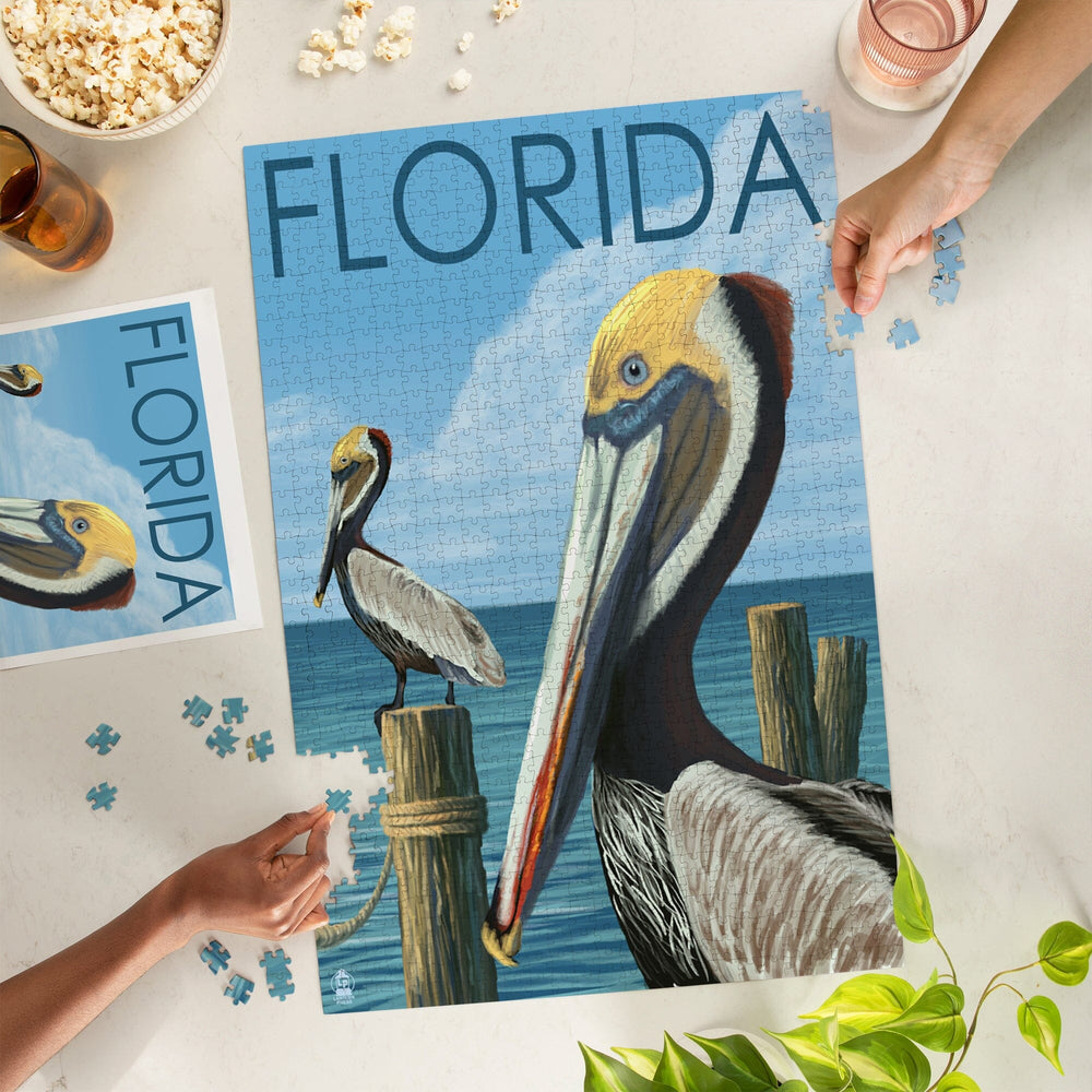 Florida, Brown Pelicans, Jigsaw Puzzle Puzzle Lantern Press 