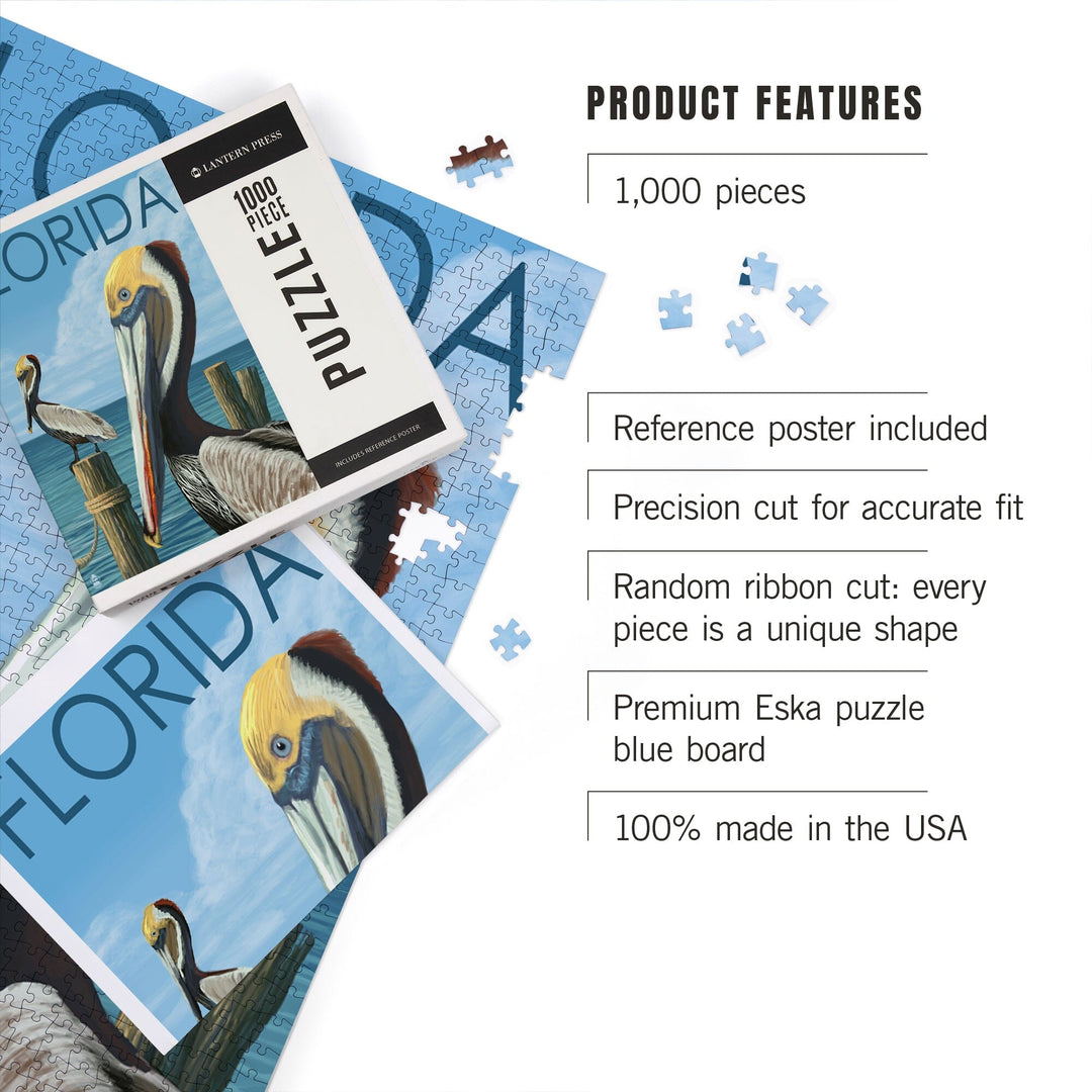 Florida, Brown Pelicans, Jigsaw Puzzle Puzzle Lantern Press 