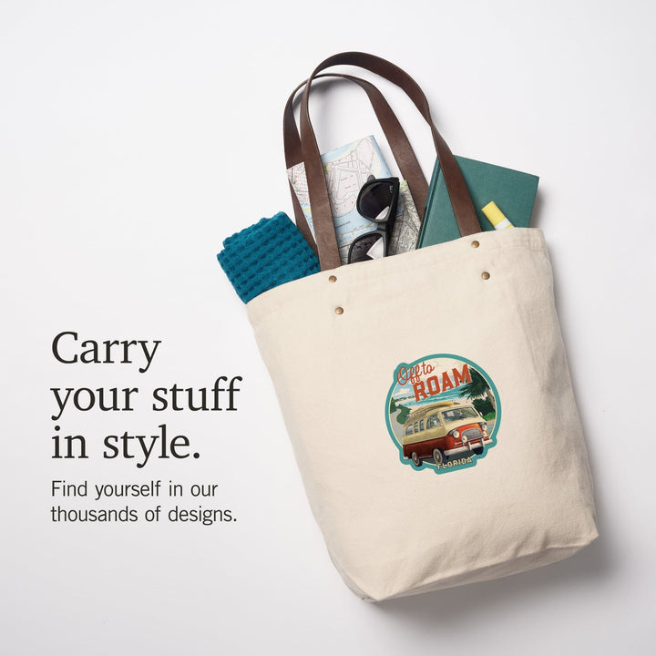 Florida, Camper Van Coastal, Contour, Deluxe Tote Totes Lantern Press 