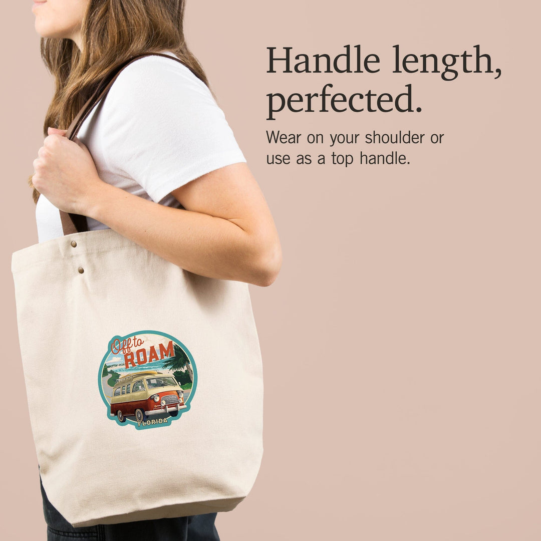 Florida, Camper Van Coastal, Contour, Deluxe Tote Totes Lantern Press 
