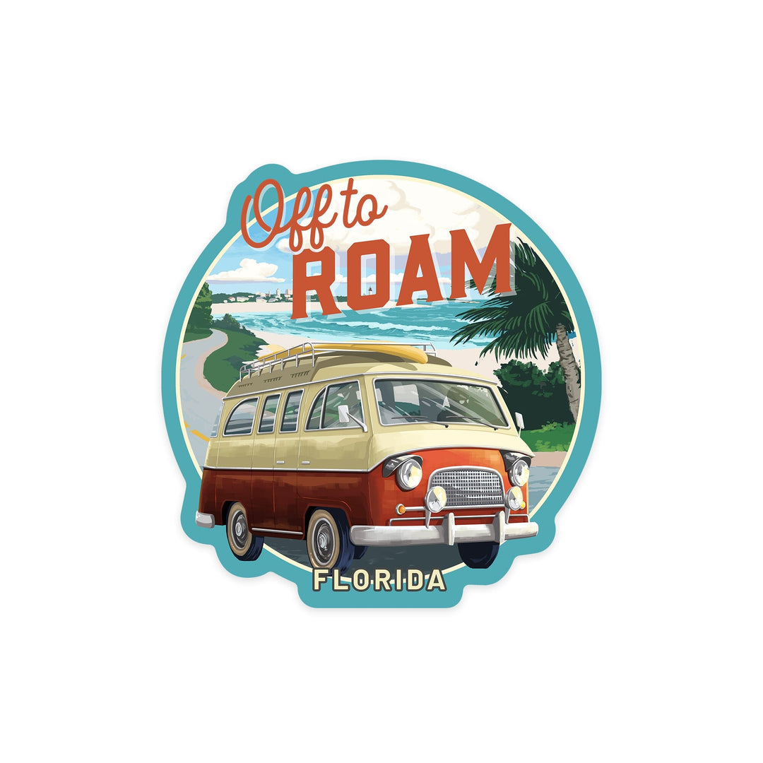Florida, Camper Van Coastal, Contour, Vinyl Sticker Sticker Lantern Press 