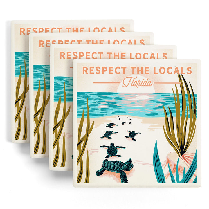 Florida, Courageous Explorer Collection, Turtle, Respect the Locals, Coaster Set - Lantern Press