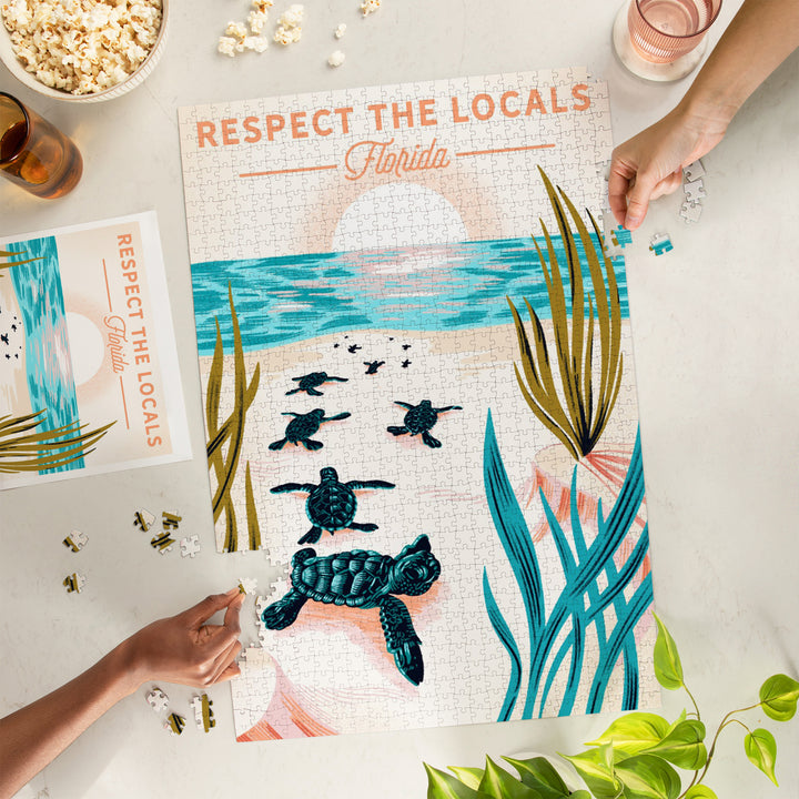 Florida, Courageous Explorer Collection, Turtle, Respect the Locals, Jigsaw Puzzle Puzzle Lantern Press 