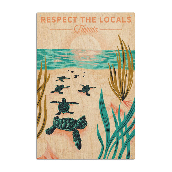 Florida, Courageous Explorer Collection, Turtle, Respect the Locals, Wood Signs and Postcards - Lantern Press