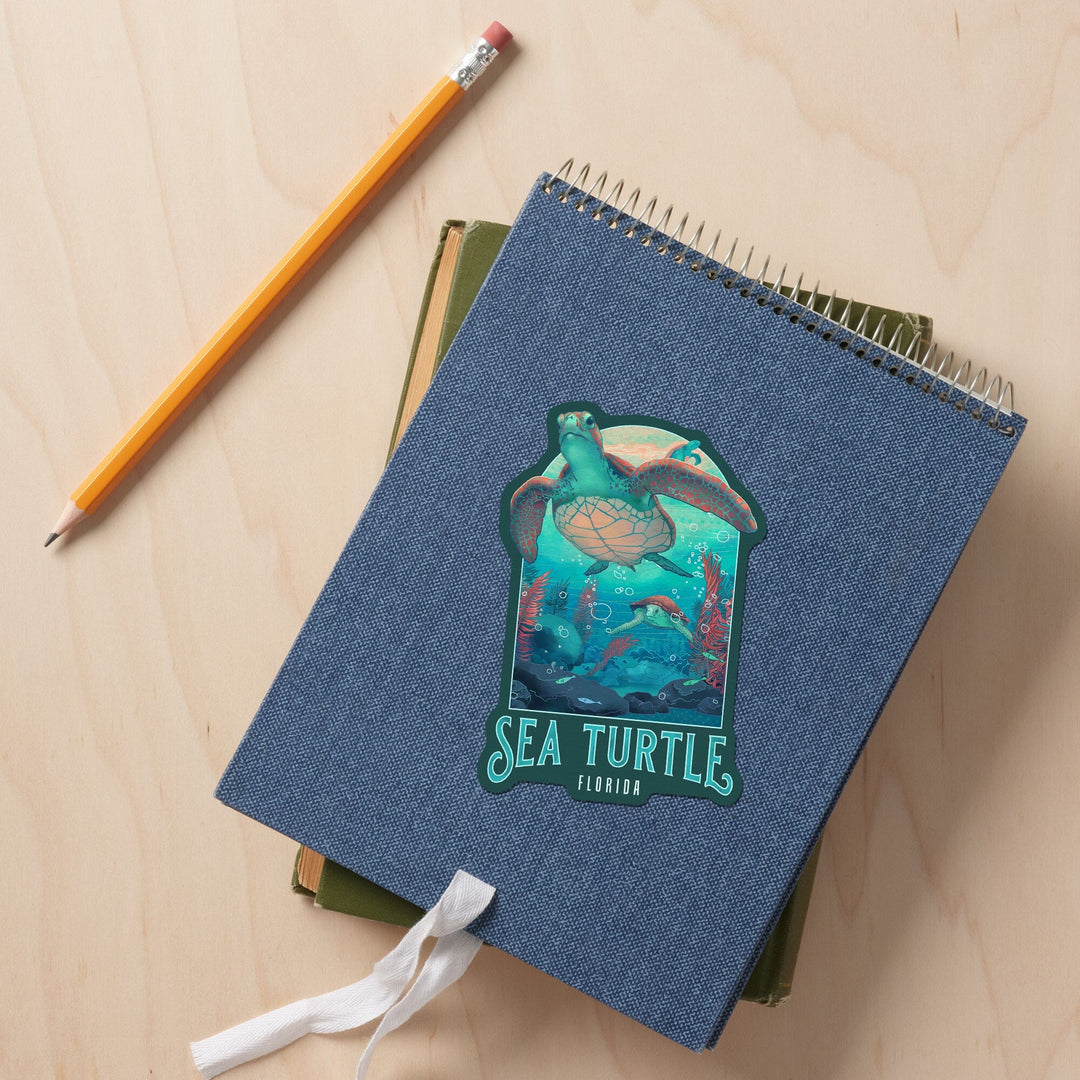 Florida, Fluid Linework, Sea Turtle, Contour, Vinyl Sticker Sticker Lantern Press 
