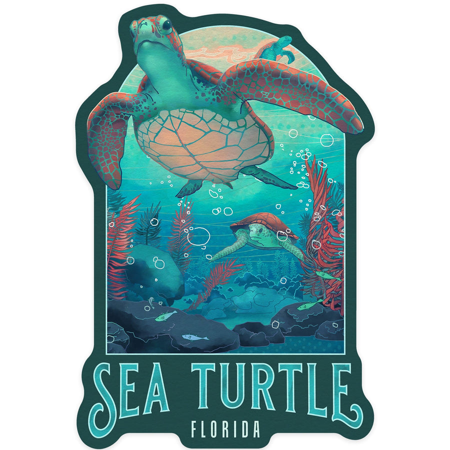 Florida, Fluid Linework, Sea Turtle, Contour, Vinyl Sticker Sticker Lantern Press 