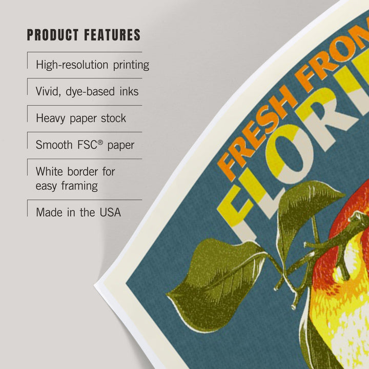 Florida, Fresh Oranges, Letterpress, Art & Giclee Prints Art Lantern Press 
