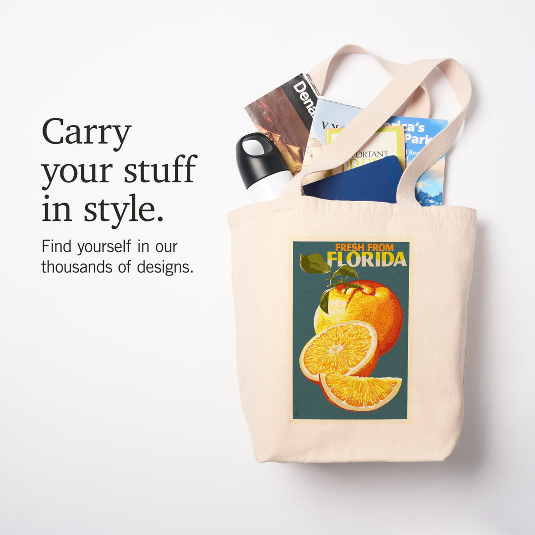 Florida, Fresh Oranges, Letterpress, Lantern Press Poster, Tote Bag Totes Lantern Press 