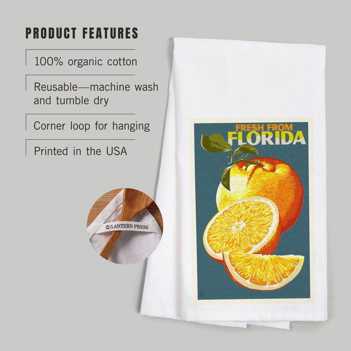 Florida, Fresh Oranges, Letterpress, Organic Cotton Kitchen Tea Towels Kitchen Lantern Press 