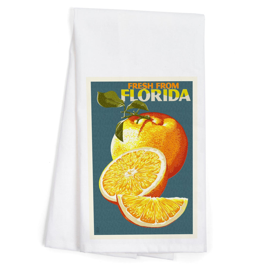 Florida, Fresh Oranges, Letterpress, Organic Cotton Kitchen Tea Towels Kitchen Lantern Press 