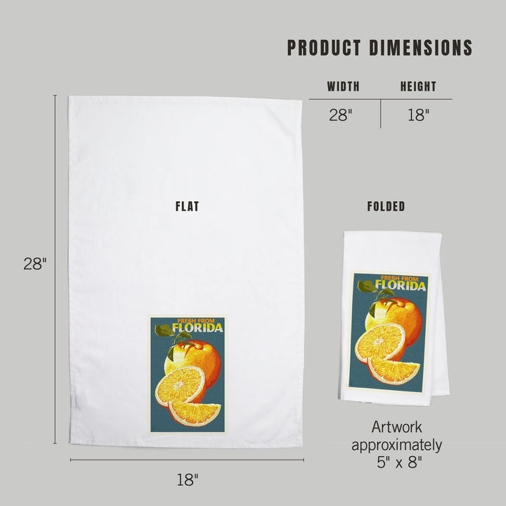 Florida, Fresh Oranges, Letterpress, Organic Cotton Kitchen Tea Towels Kitchen Lantern Press 