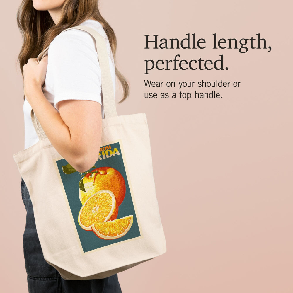 Florida, Fresh Oranges, Letterpress, Tote Bag Totes Lantern Press 