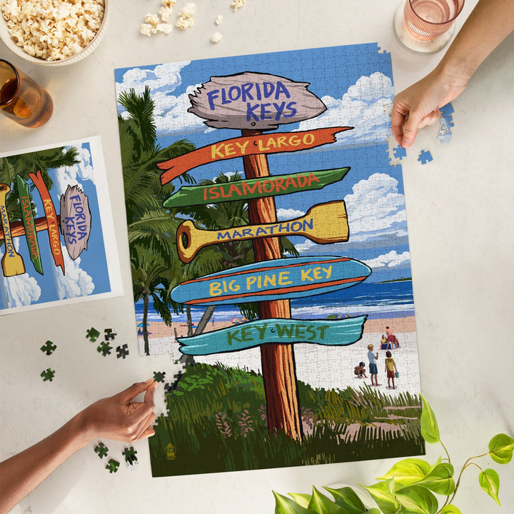 Florida Keys, Destinations Sign, Jigsaw Puzzle Puzzle Lantern Press 