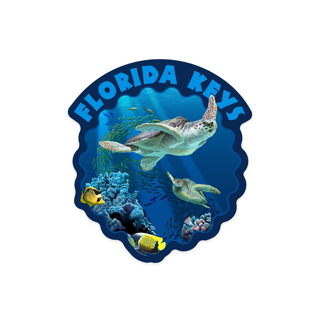 Florida Keys, Florida, Sea Turtle Swimming, Contour, Vinyl Sticker - Lantern Press