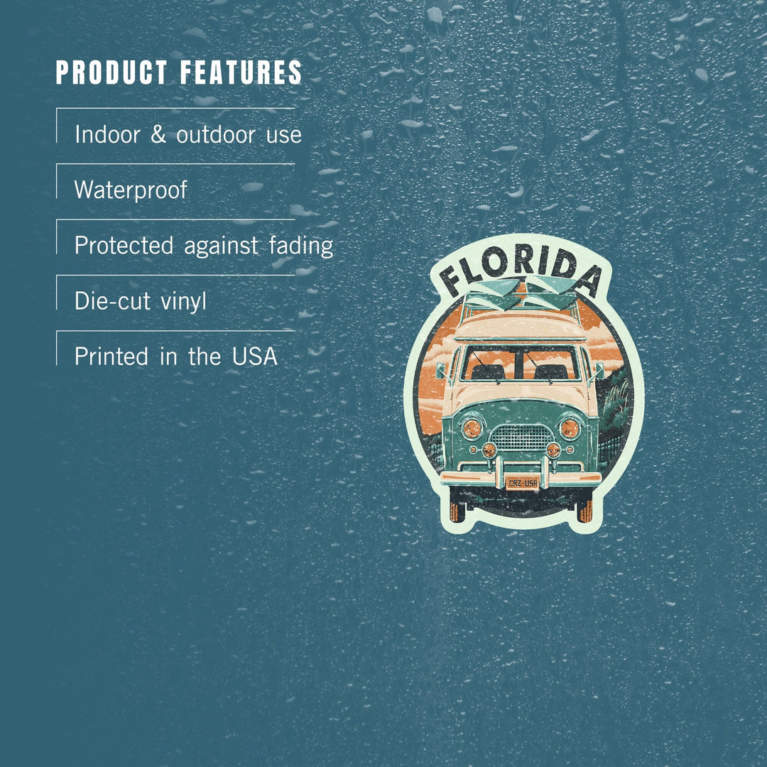 Florida, Letterpress, Camper Van, Contour, Vinyl Sticker Sticker Lantern Press 