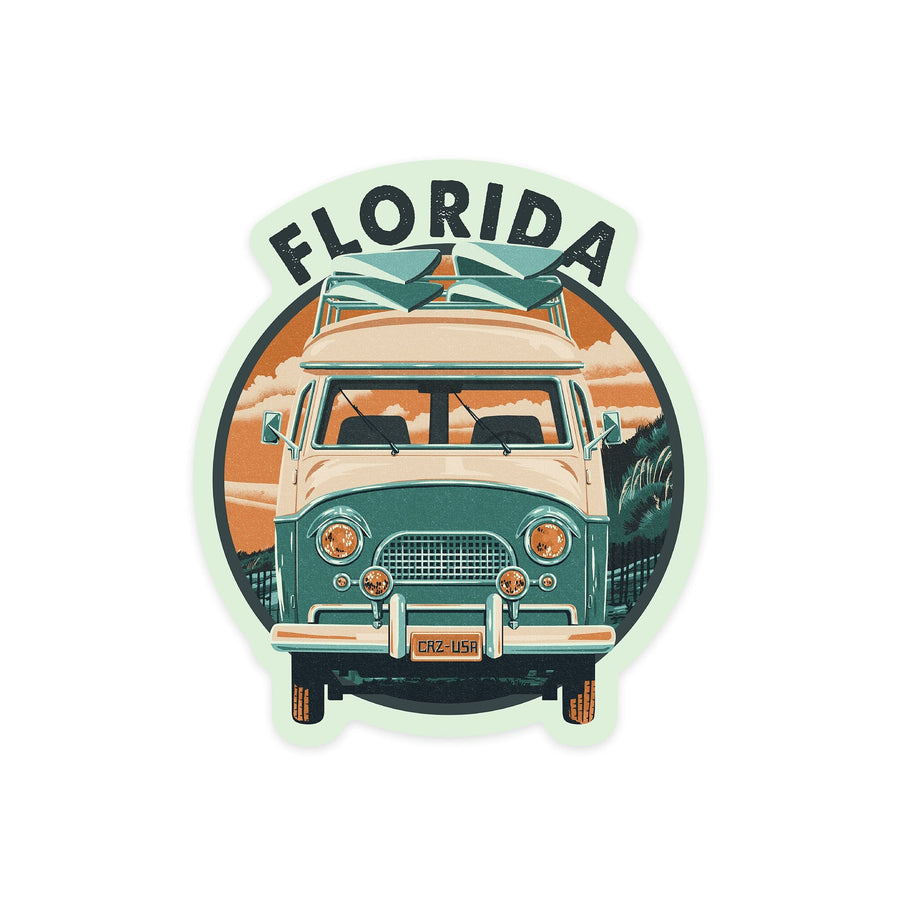 Florida, Letterpress, Camper Van, Contour, Vinyl Sticker Sticker Lantern Press 