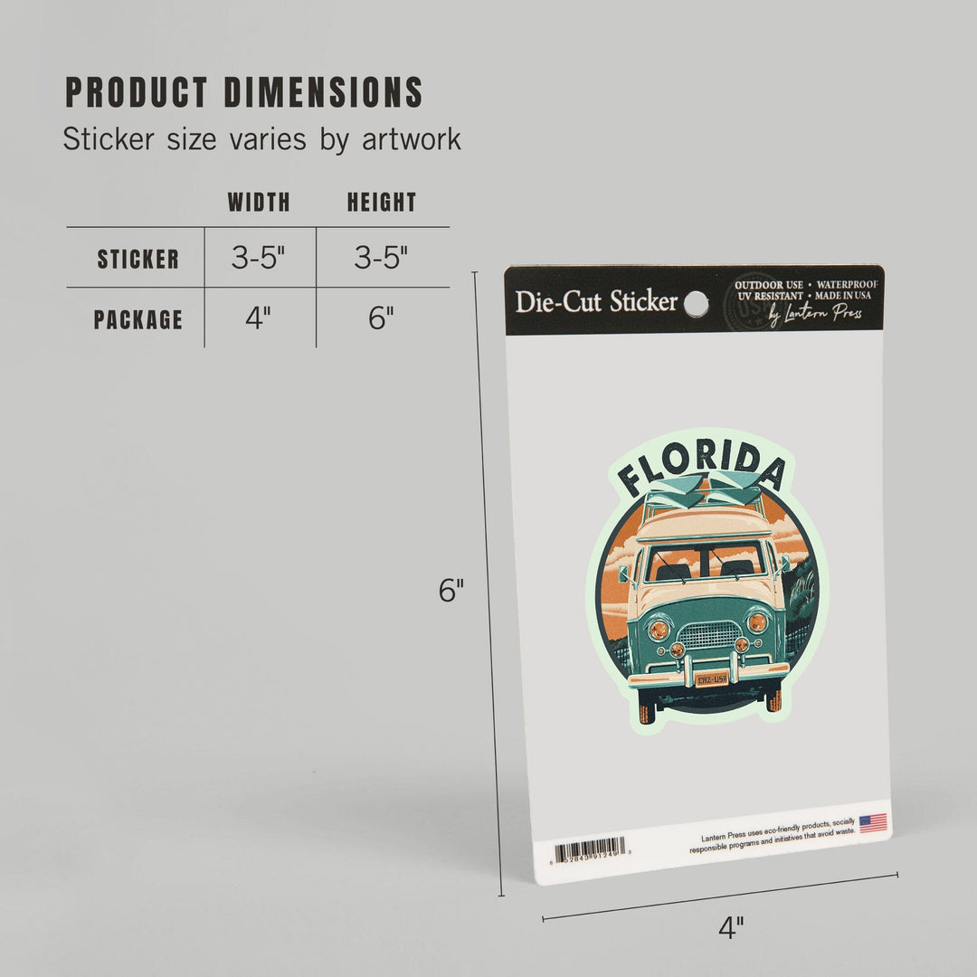 Florida, Letterpress, Camper Van, Contour, Vinyl Sticker Sticker Lantern Press 