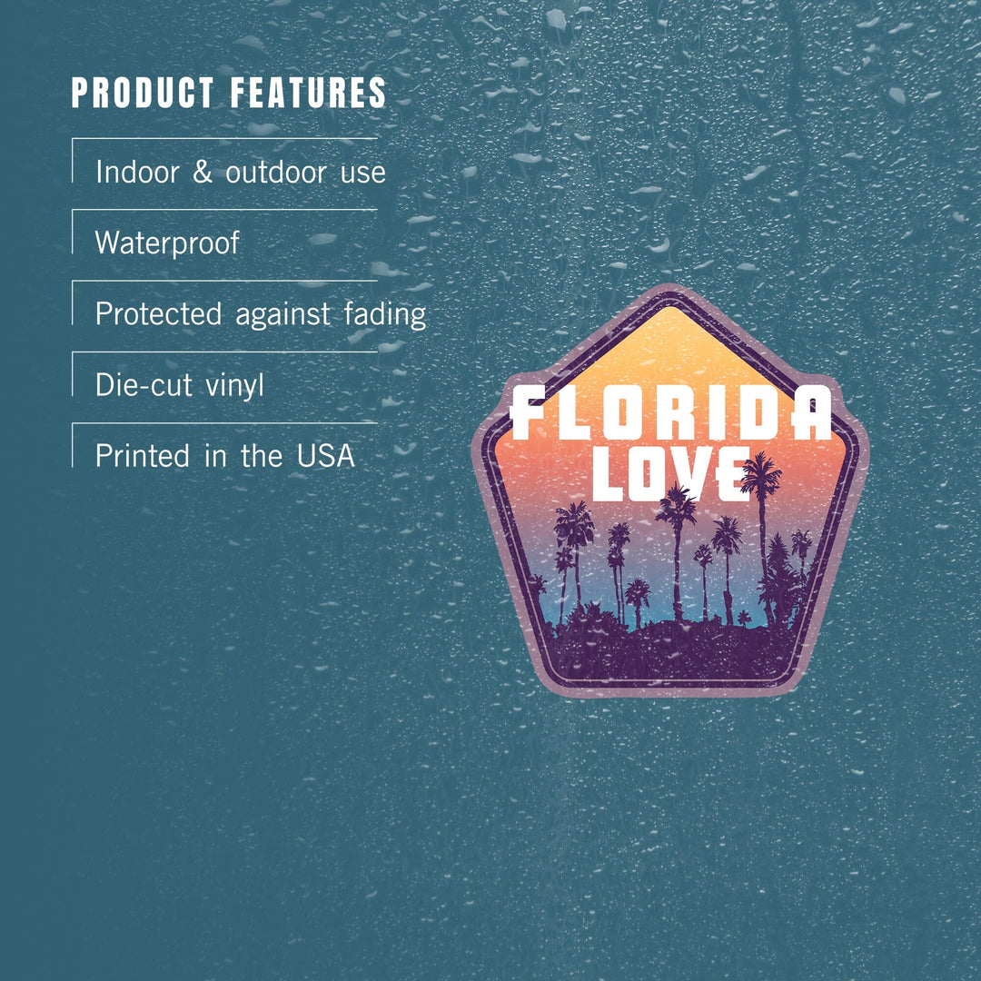 Florida Love, Palm Trees, Contour, Vinyl Sticker Sticker Lantern Press 