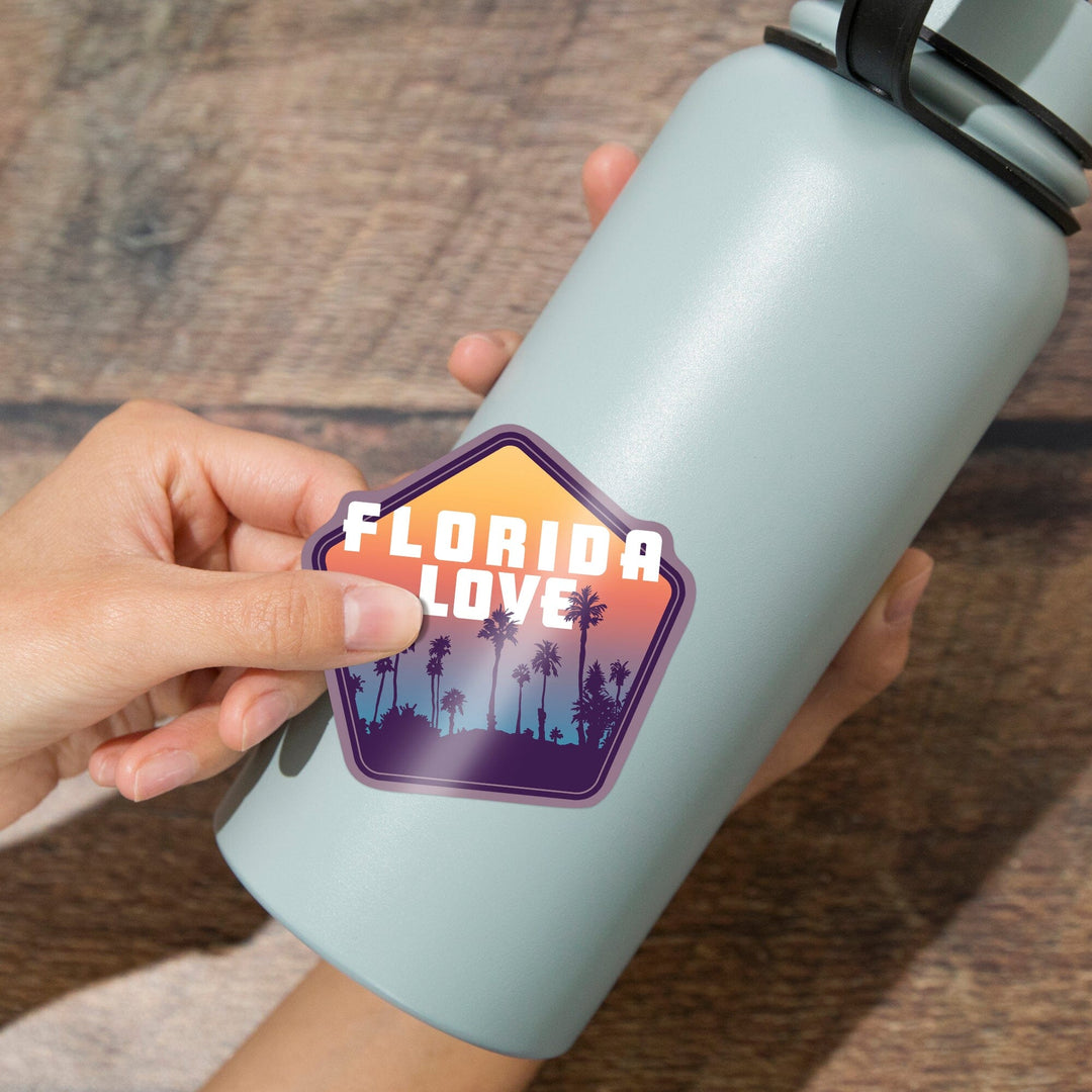 Florida Love, Palm Trees, Contour, Vinyl Sticker Sticker Lantern Press 