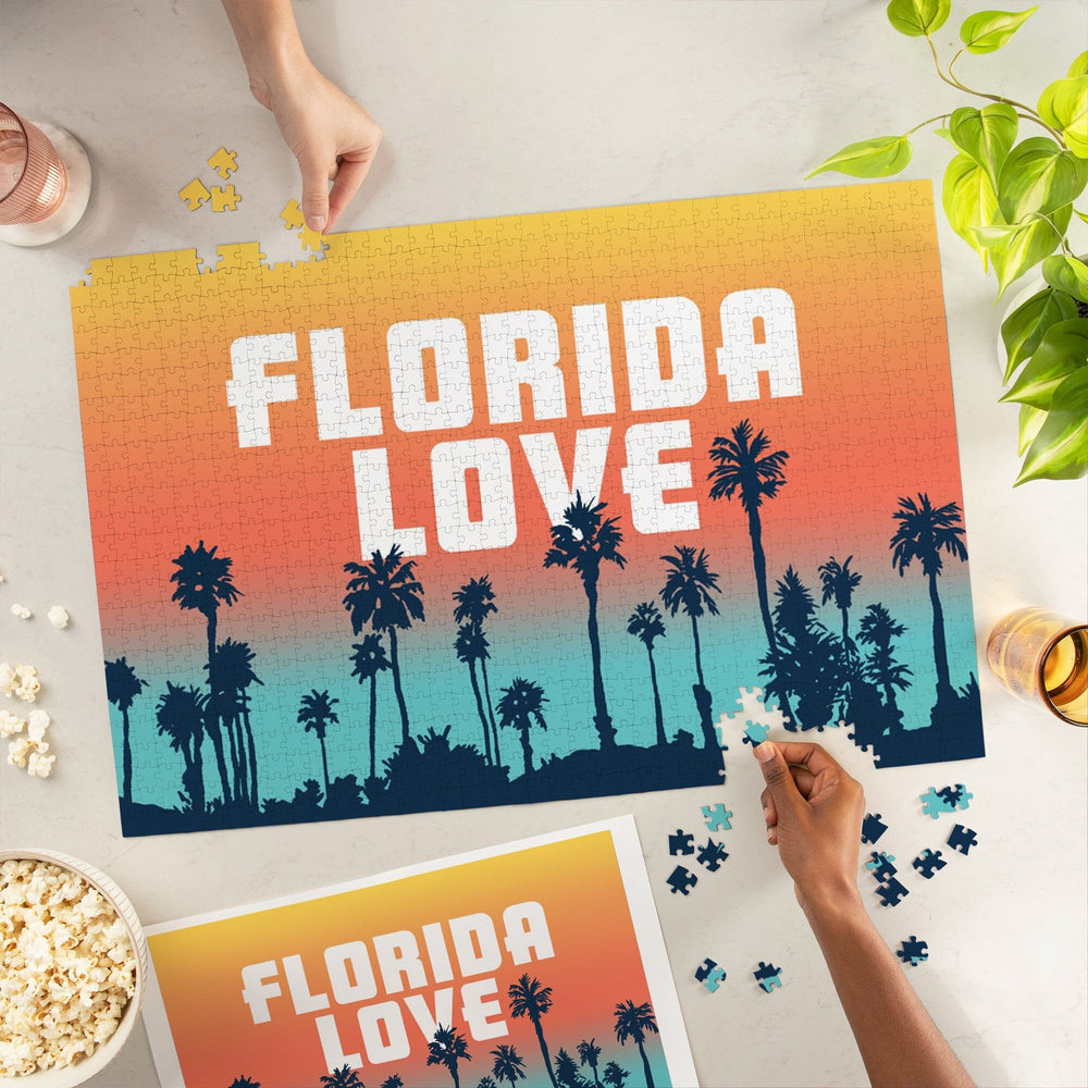 Florida Love, Palm Trees, Sunset, Jigsaw Puzzle Puzzle Lantern Press 