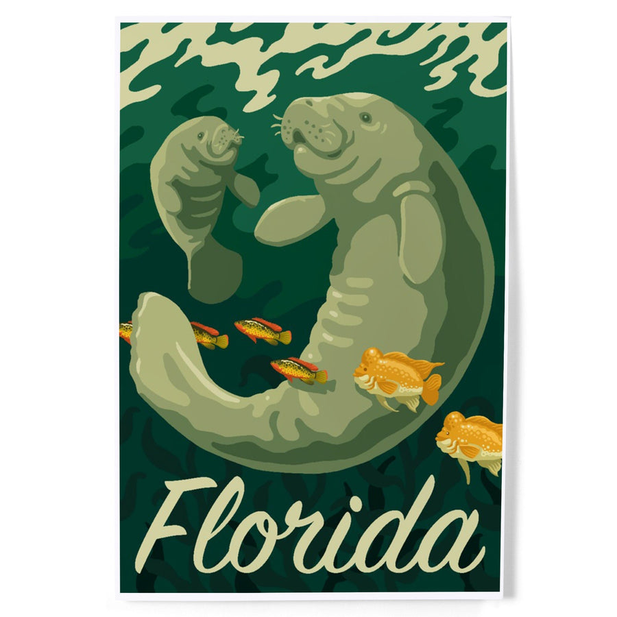 Florida, Manatee and Calf Swimming, Art & Giclee Prints Art Lantern Press 