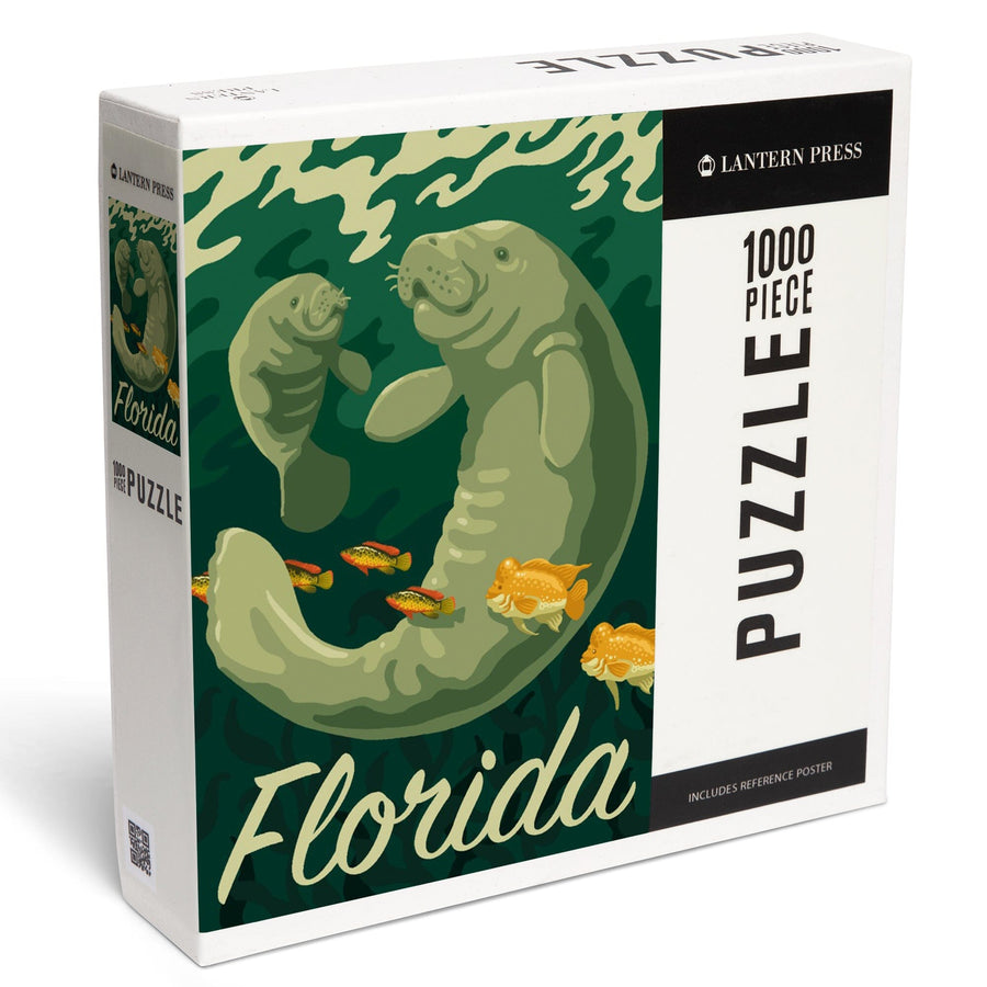 Florida, Manatee and Calf Swimming, Jigsaw Puzzle Puzzle Lantern Press 