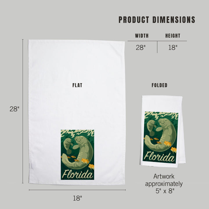 Florida, Manatee and Calf Swimming, Organic Cotton Kitchen Tea Towels Kitchen Lantern Press 