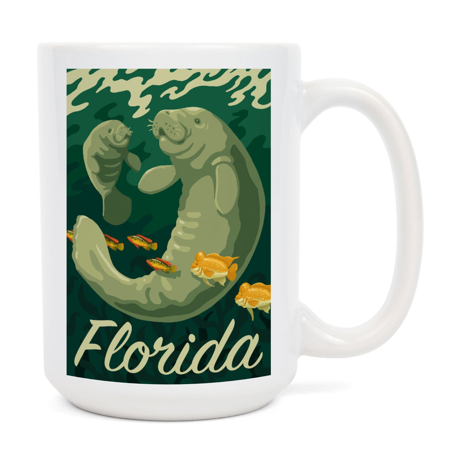 Florida, Manatee & Calf Swimming, Lantern Press Artwork, Ceramic Mug Mugs Lantern Press 