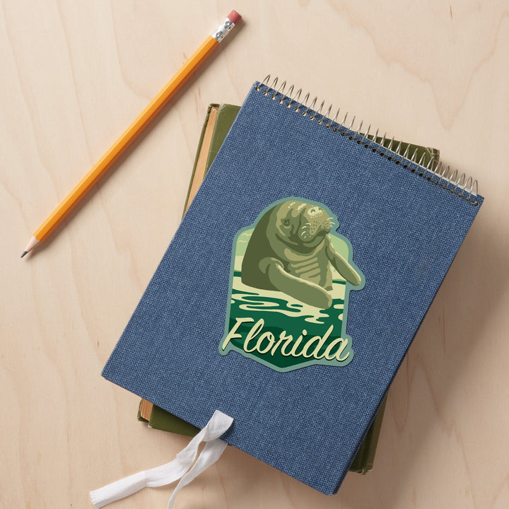 Florida, Manatee in Water, Contour, Lantern Press Artwork, Vinyl Sticker - Lantern Press