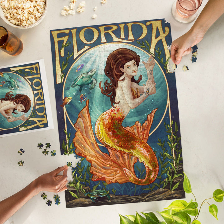 Florida, Mermaid, Jigsaw Puzzle Puzzle Lantern Press 