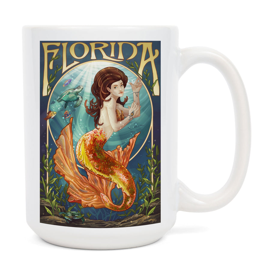 Florida, Mermaid, Lantern Press Artwork, Ceramic Mug Mugs Lantern Press 