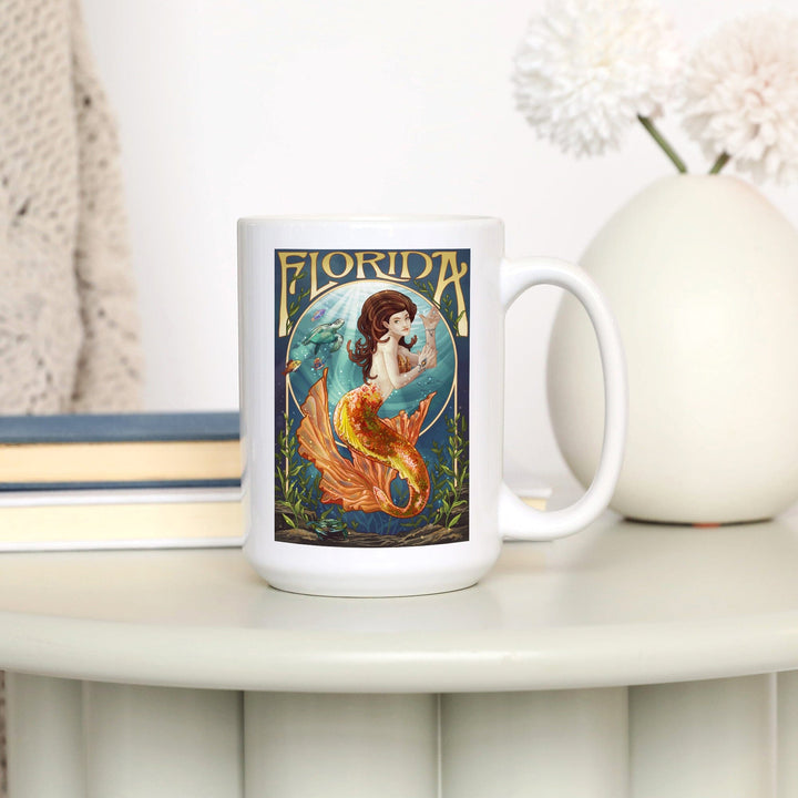 Florida, Mermaid, Lantern Press Artwork, Ceramic Mug Mugs Lantern Press 