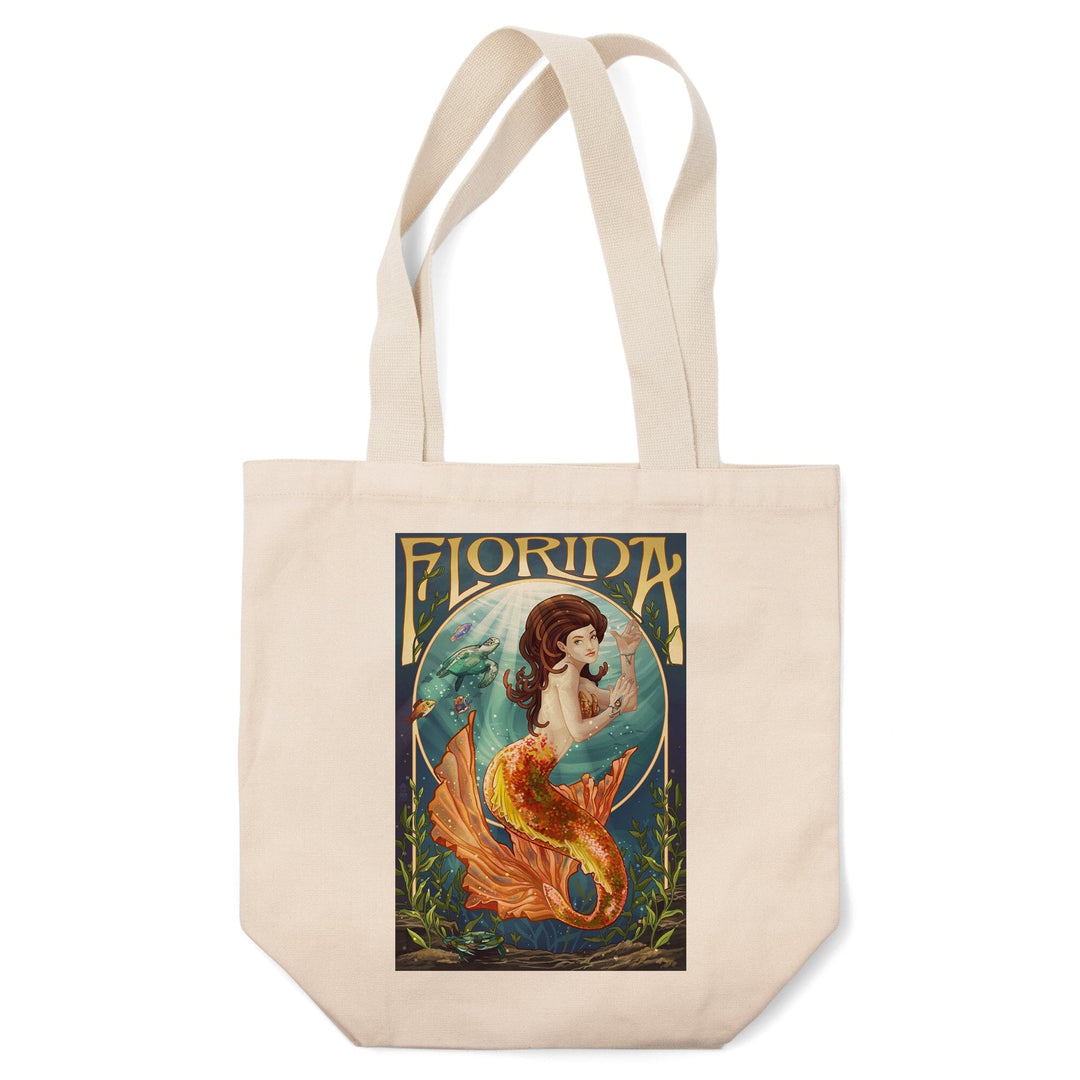 Florida, Mermaid, Lantern Press Artwork, Tote Bag Totes Lantern Press 