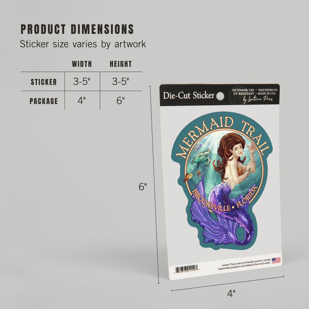 Florida, Mermaid Trail, Purple Tail, Contour Press Artwqork, Vinyl Sticker Sticker Lantern Press 