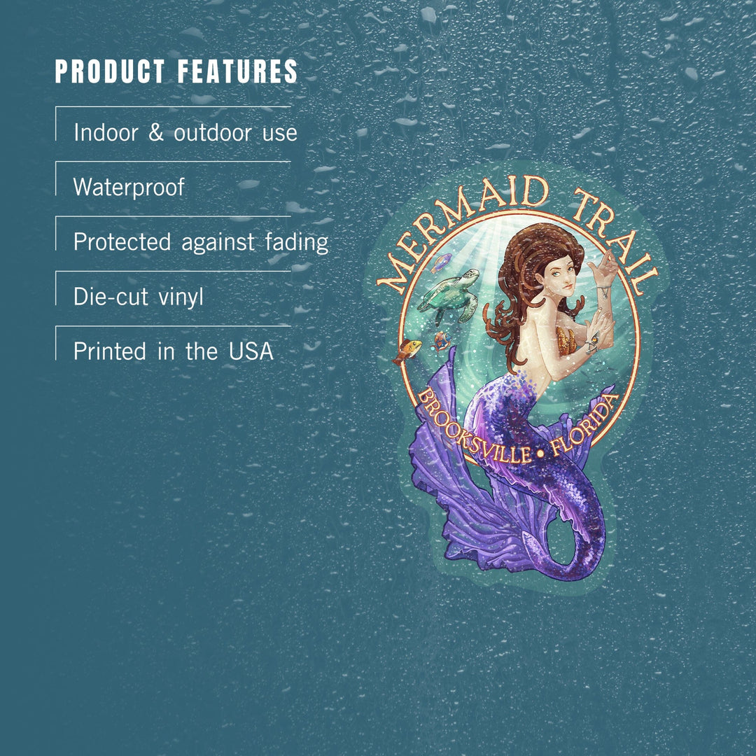 Florida, Mermaid Trail, Purple Tail, Contour Press Artwqork, Vinyl Sticker Sticker Lantern Press 