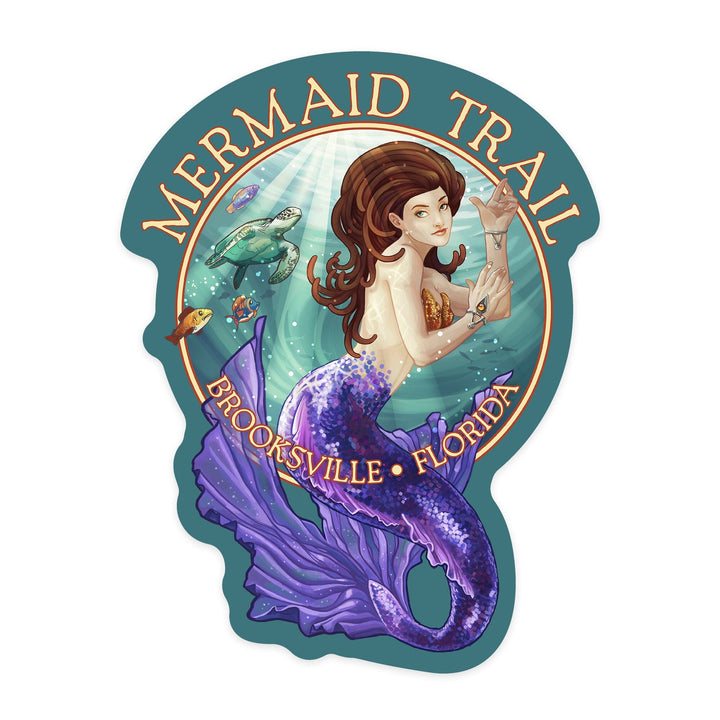 Florida, Mermaid Trail, Purple Tail, Contour Press Artwqork, Vinyl Sticker Sticker Lantern Press 